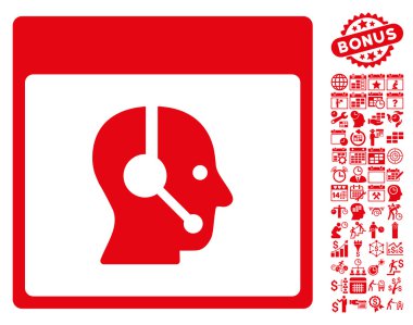 Çağrı Merkezi operatörü takvim sayfa düz vektör simge Bonus ile