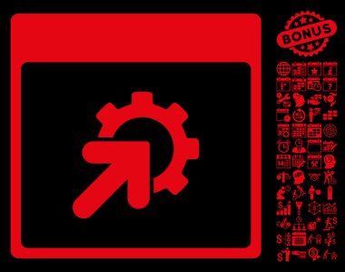 Bonus ile tümleştirme takvim sayfa düz vektör simgesi dişli