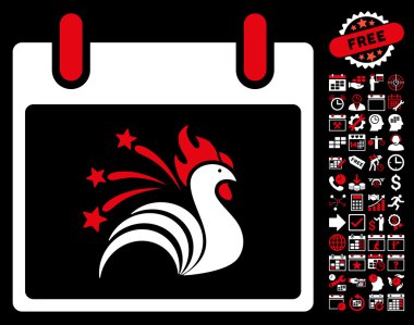 Bonus ile ışıltı horoz takvim gün düz vektör simgesi