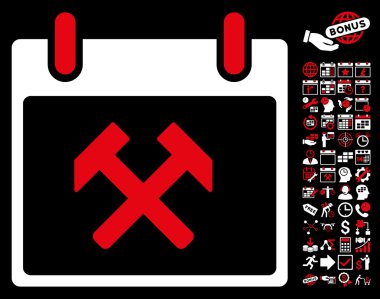 Bonus ile çekiç takvim gün düz vektör simgesi