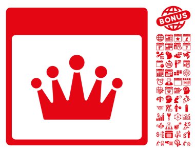 Bonus ile taç takvim sayfa düz vektör simgesi