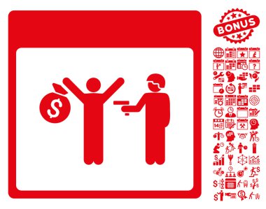 Bonus ile tutuklama takvim sayfa düz vektör simgesi