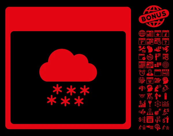 Χιόνι σύννεφο εικονίδιο διάνυσμα επίπεδης σελίδα ημερολόγιο με μπόνους — Διανυσματικό Αρχείο