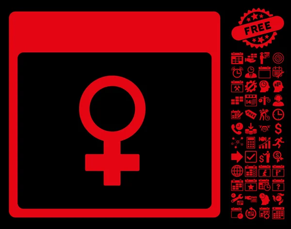 ボーナスと金星女性シンボル カレンダー ページ フラット ベクトル アイコン — ストックベクタ