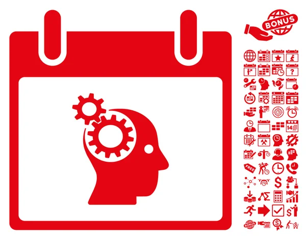 Мозок передач календарний день плоска векторна піктограма з бонусом — стоковий вектор