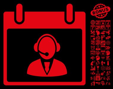 Bonus ile Resepsiyon operatör takvim gün düz vektör simgesi