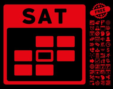 Bonus ile Cumartesi takvim kılavuz düz vektör simgesi