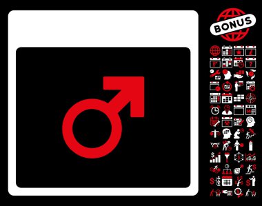 Bonus ile Mars erkek sembol takvim sayfa düz vektör simgesi