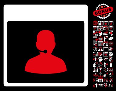 Bonus ile çağrı merkezi Yöneticisi takvim sayfa düz vektör simgesi