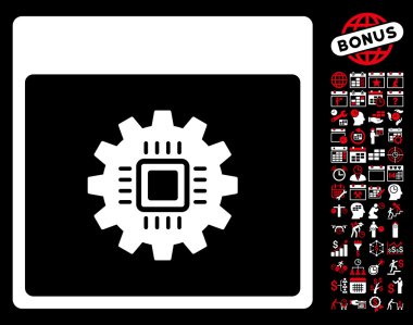 Bonus ile çip dişli takvim sayfa düz vektör simgesi