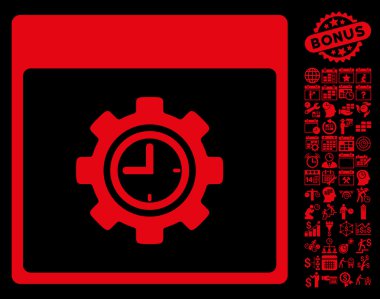 Bonus ile saat yapılandırma dişli takvim sayfa düz vektör simgesi