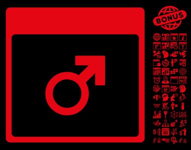 Bonus ile Mars erkek sembol takvim sayfa düz vektör simgesi