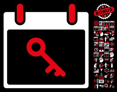 Bonus ile anahtar takvim gün düz vektör simgesi