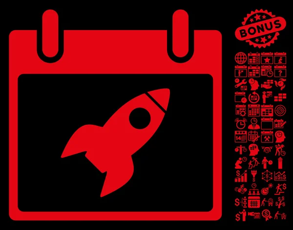 Rocket Calendar Day Flat Vector Icon With Bonus — Stock Vector