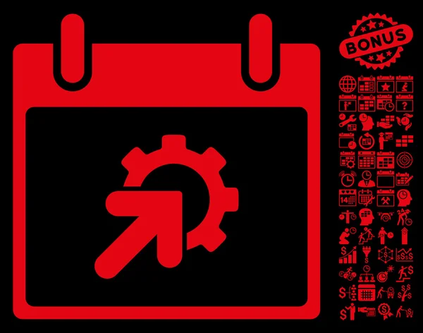 Icono plano del vector del día del calendario de la integración del engranaje con la prima — Archivo Imágenes Vectoriales