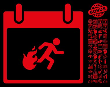 Bonus ile yangın tahliye adam takvim gün düz vektör simgesi