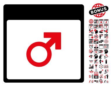 Bonus ile Mars erkek sembol takvim sayfa düz vektör simgesi