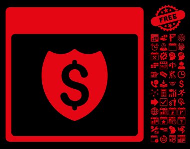 Bonus ile mali kalkan takvim sayfa düz vektör simgesi