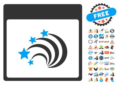 Festival Fireworks ile Bonus sayfa düz vektör simge takvim