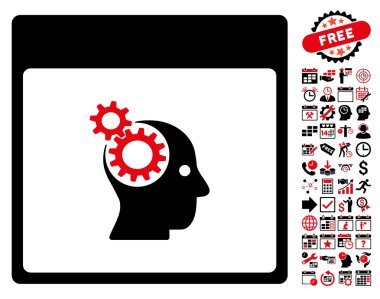 Beyin tekerlekler ile Bonus sayfa düz vektör simge takvim