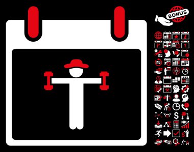 Bonus ile fitness takvim gün düz vektör simgesi