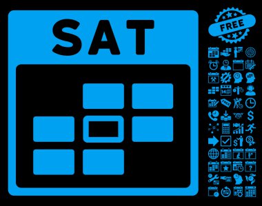 Bonus ile Cumartesi takvim kılavuz düz vektör simgesi