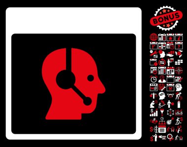 Çağrı Merkezi operatörü takvim sayfa düz vektör simge Bonus ile