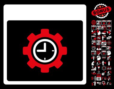 Bonus ile saat yapılandırma dişli takvim sayfa düz vektör simgesi