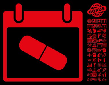 Bonus ile uyuşturucu hap takvim gün düz vektör simgesi