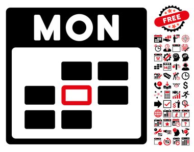 Bonus ile Pazartesi takvim kılavuz düz vektör simgesi