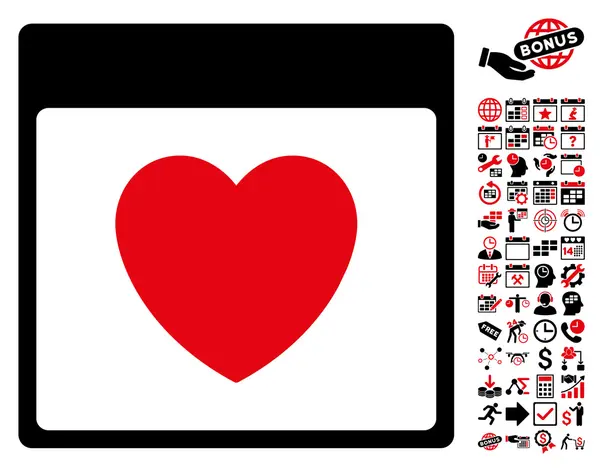 Favorito Corazón Calendario Página plana Vector icono con bono — Archivo Imágenes Vectoriales
