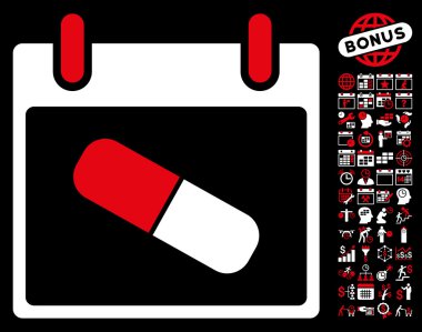 Bonus ile uyuşturucu hap takvim gün düz vektör simgesi