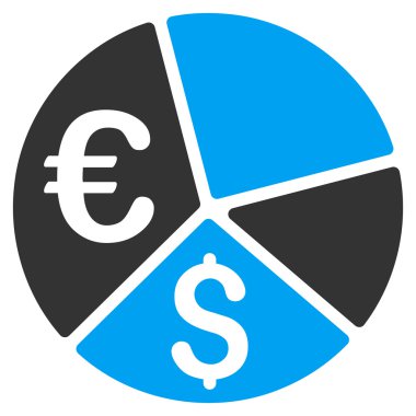Euro ve dolar pasta grafiği düz vektör simgesi