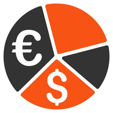 Euro ve dolar pasta grafiği düz vektör simgesi