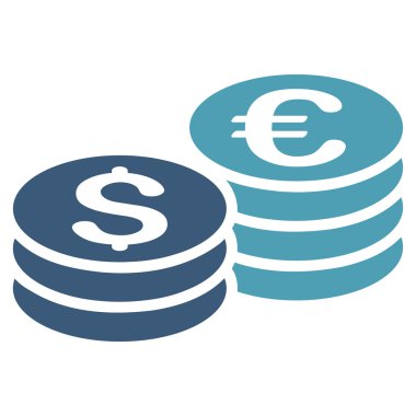 Dolar ve Euro para yığınları düz vektör simgesi
