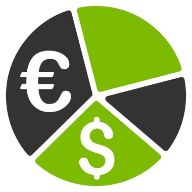 Euro ve dolar pasta grafiği düz vektör simgesi
