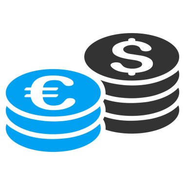 Dolar ve Euro para yığınları düz vektör simgesi