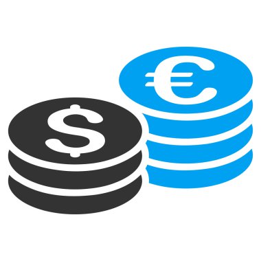 Dolar ve Euro para yığınları düz vektör simgesi
