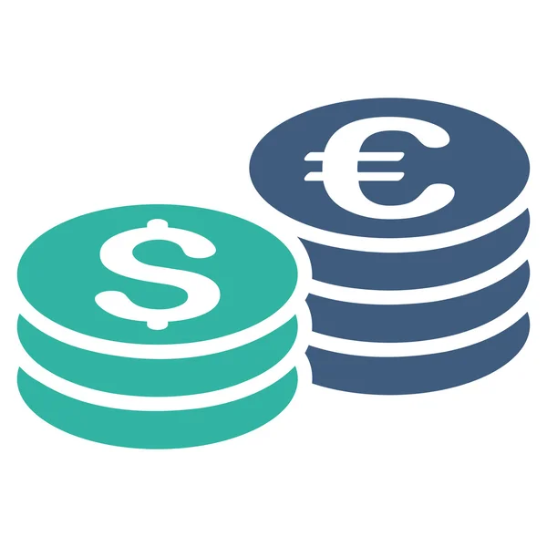 Dollaro e Euro Monete Monete Icona Vettoriale Piatta — Vettoriale Stock