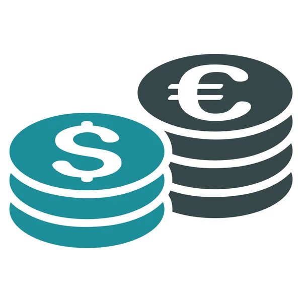 Dolar a Euro mince zásobníky ploché vektorové ikony — Stockový vektor