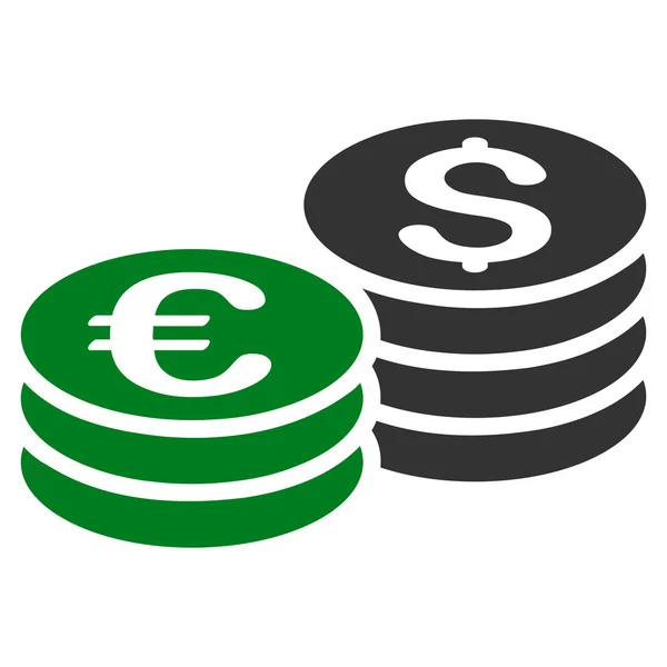 Dolar e Euro Moeda Pilhas Flat Vector Ícone —  Vetores de Stock