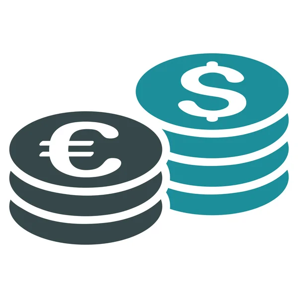 Dollár és az Euro-érme-halom lakás Vector Icon — Stock Vector