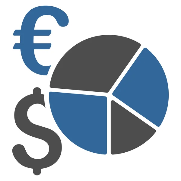 Dolar e Euro Pie Chart Ícone de vetor plano — Vetor de Stock