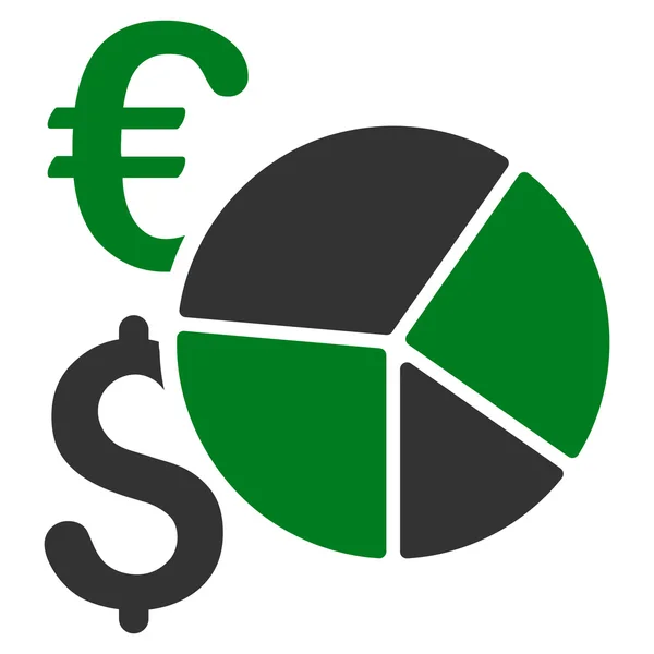 Dollar And Euro Pie Chart Flat Vector Icon — Stock Vector
