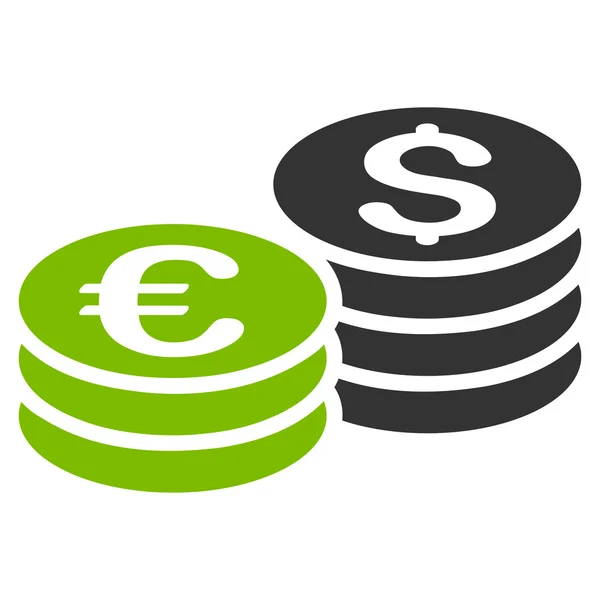 Dolar ve Euro para yığınları düz vektör simgesi — Stok Vektör