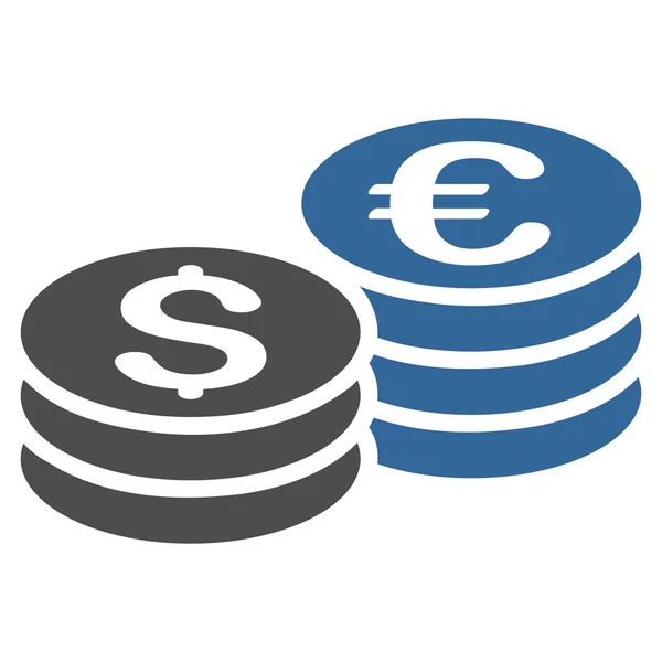 Dollaro e Euro Monete Monete Icona Vettoriale Piatta — Vettoriale Stock