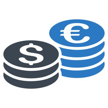 Dolar ve Euro para yığınları düz vektör simgesi
