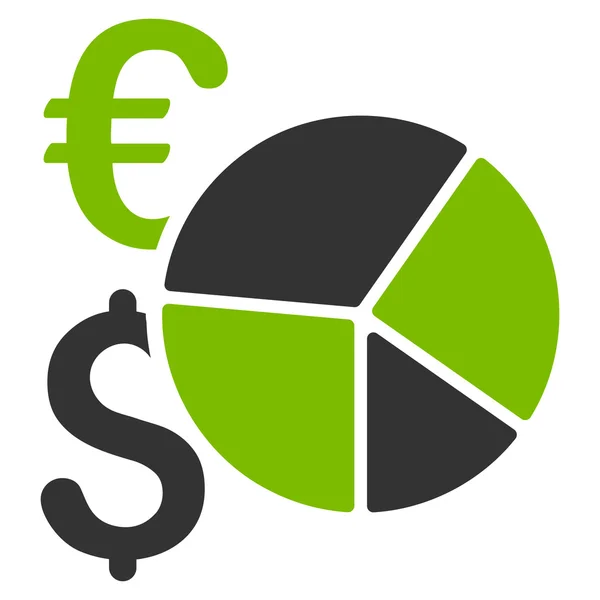 Dolar e Euro Pie Chart Ícone de vetor plano — Vetor de Stock