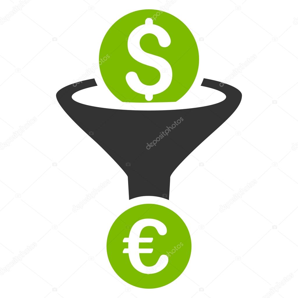 Dollar Euro Conversion Funnel Flat Vector Icon
