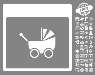 Bebek arabası takvim sayfa düz vektör simge Bonus ile